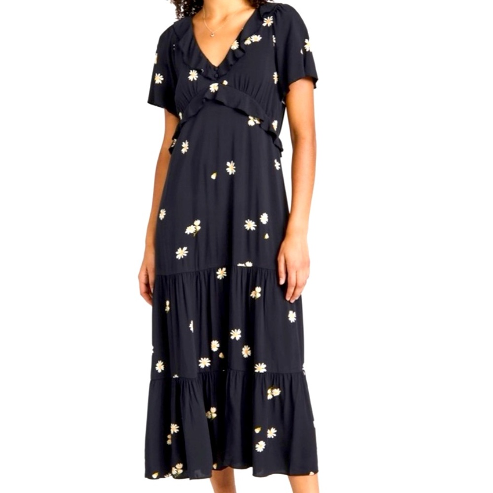 Madewell Ruffled Tiered Daisy Maxi Dress Black Floral Size XS